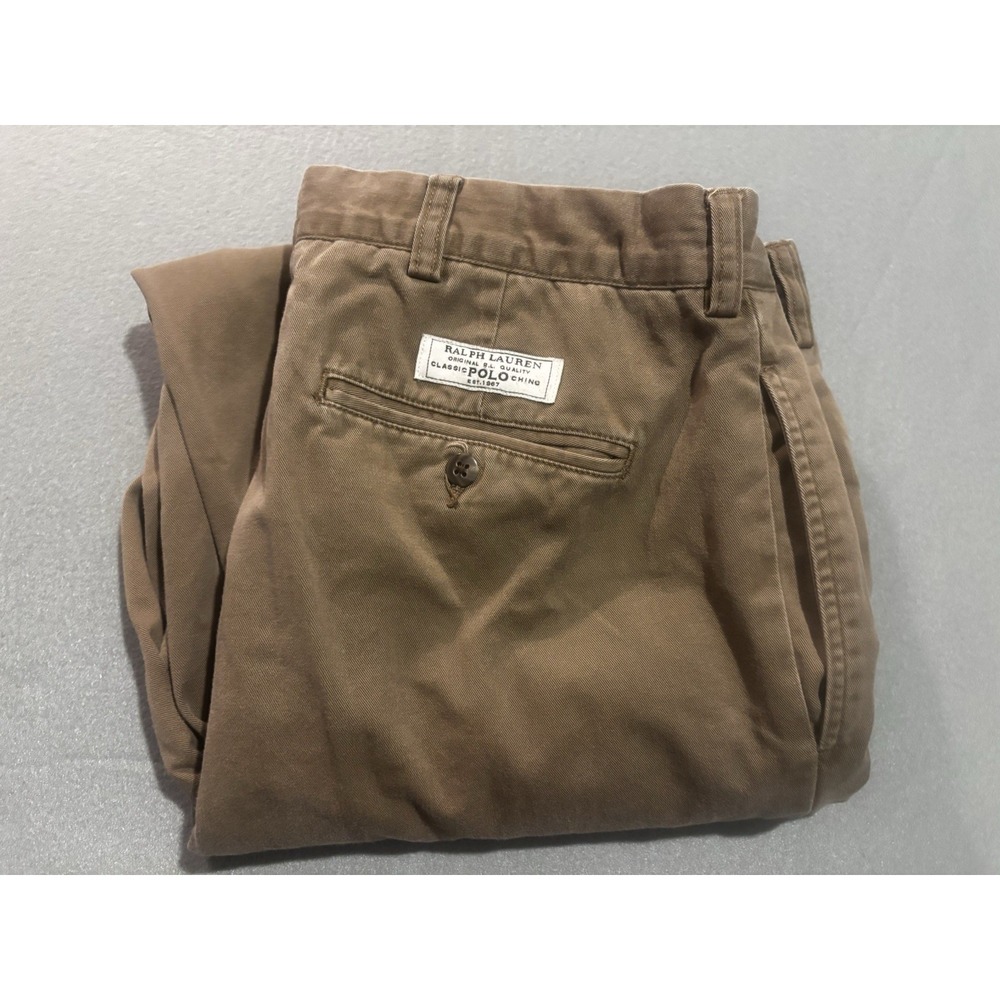 Vintage 90s Ralph Lauren Mens 38x29 Faded Prospect Cuff Chino Pants Brown